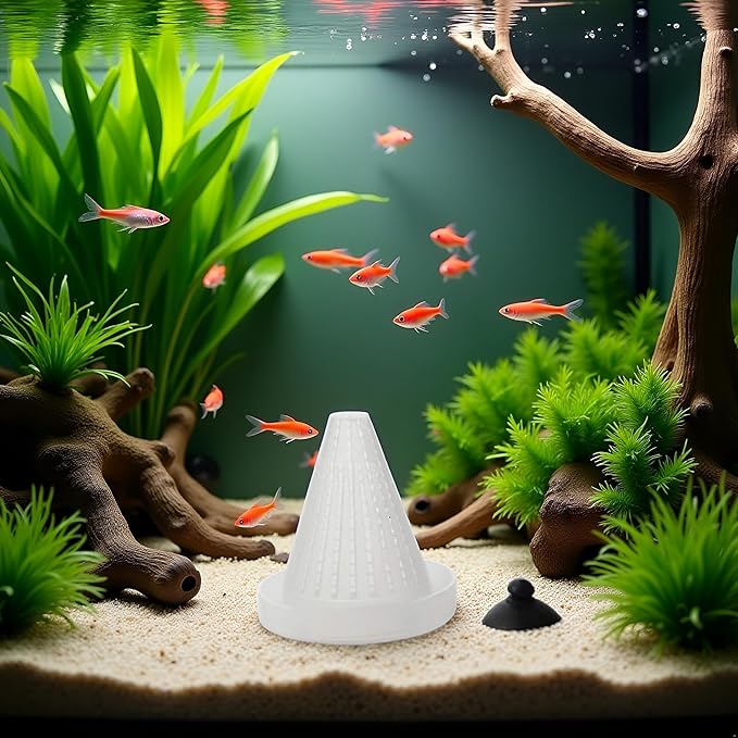 White 7cm Cone Shape Aquarium Red Worm Fish Feeder with Suction Height Professional, Automatic Feeders, Fish and Aquatic Pets