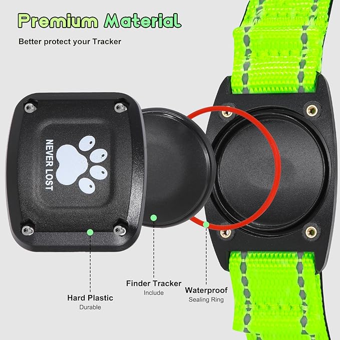 GPS Dog Collar Tracker 2-in-1,Reflective Waterproof Pet Collar,iOS-Only,No Monthly Fees,Unlimited Range,Ideal for Dog Tracking pet Tracker,for Small Dogs(S (12.6"-16.5" Width:0.98"), Green)