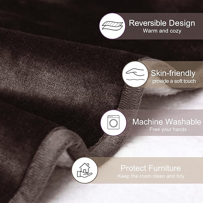 gogobunny Waterproof Bed Blanket, Reversible Sherpa Fleece Throw Blanket for Dog Puppy Cat, Furniture Cover Protects Bed Couch Sofa from Liquid Pee and Pet Fur (Dark Brown, 30x40 inches)