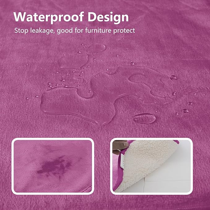 Waterproof Dog Blankets for Large Dogs, Washable Pet Blanket for Indoor Cats, Plush Sherpa Puppy Throw Furniture Protector for Bed Couch Sofa(40"x50",L,Purple)