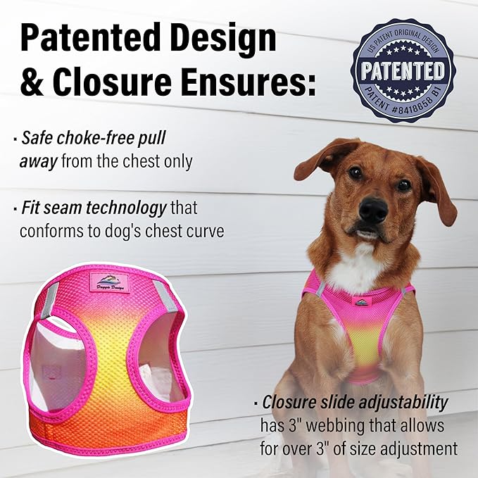 Doggie Design Dog Harness - No Choke Harness for Pets, Dog Vest, Mesh Polyester, Simple Step in and Go Design, Reflective Vest for Dogs - Raspberry Pink and Orange, 2X-Large