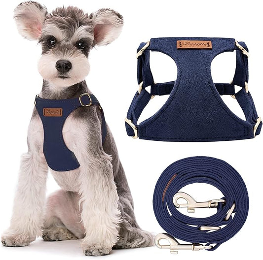 Puppytie No Pull Small Dog Harness with Multifunction Dog Leash,Lightweight Soft Adjustable No Choke Escape Proof Pet Harness Vest Pet Harness Vest,Navy,S