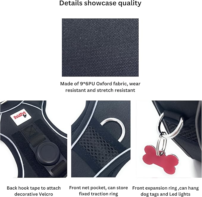Dog Harness with Airtag Holder and Leash Set-Premium Oxford Breathable Material- Durable Reflective Airtag Dog Harness and Leash Set for Small, Medium, Large and X Large Dogs