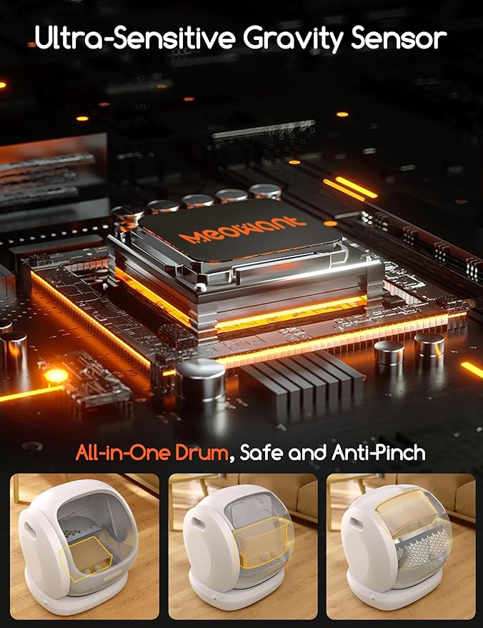 MeoWant Self Cleaning Cat Litter Box, Open-Top Automatic Cat Litter Box with Safety Protection, App Control, Odor-Free, 75L Large Space for Multiple Cats