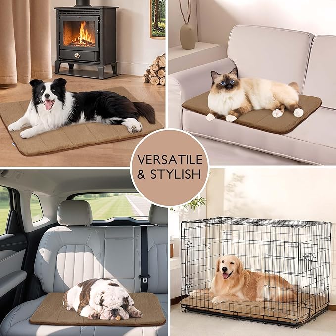 Dog Crate Pad for Small Dogs - 24x18 Orthopedic Dog Bed with Memory Foam, Washable Water-Resistant Soft Pet Mat with Non-Slip Bottom, Khaki