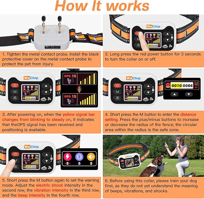 GPS Dog Collar with 3 Correction Mode,Wireless Dog Fence System with Open Outdoor IPX7 Waterproof (Orange White)