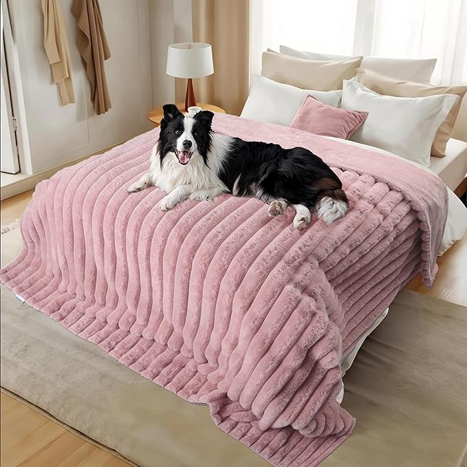 Waterproof Dog Blanket for Bed, Luxury Plush Washable Large Dogs Blankets for Furniture Protection, Super Soft Calming Pet Blanket for Indoors (Pink, 60"x80")