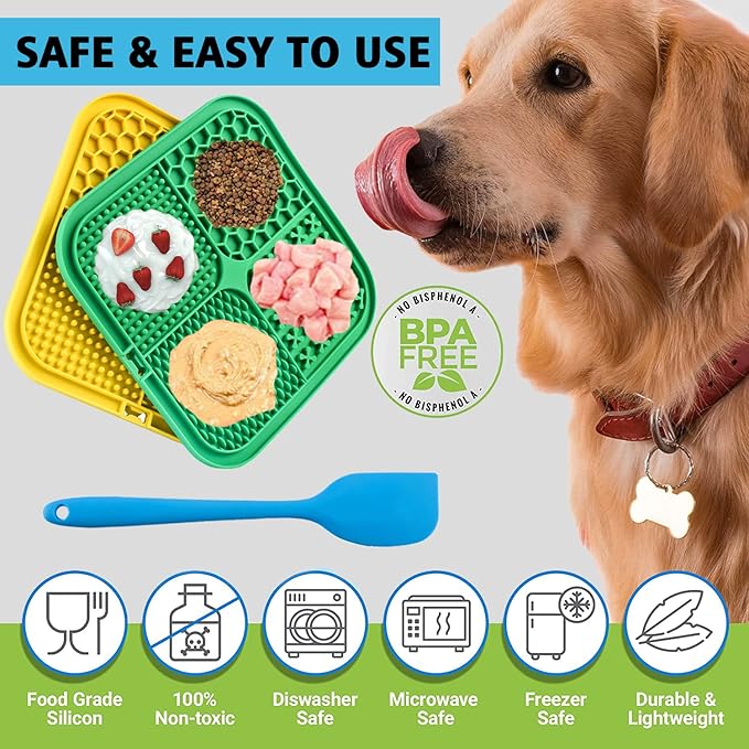 Lick Mat for Dogs, Large Dog Lick Mat with Suction Cups for Anxiety, Peanut Butter Dog Licking Mat Slow Feeder Dispensing Treater Lick Pad for Dogs Cats Grooming Bathing and Training(Yellow)