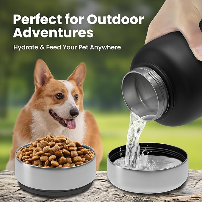 32oz Dog Water Bottle with Bowls - Leakproof Insulated Stainless Steel, Portable Travel Bottle for Hiking, Camping, Outdoor Use