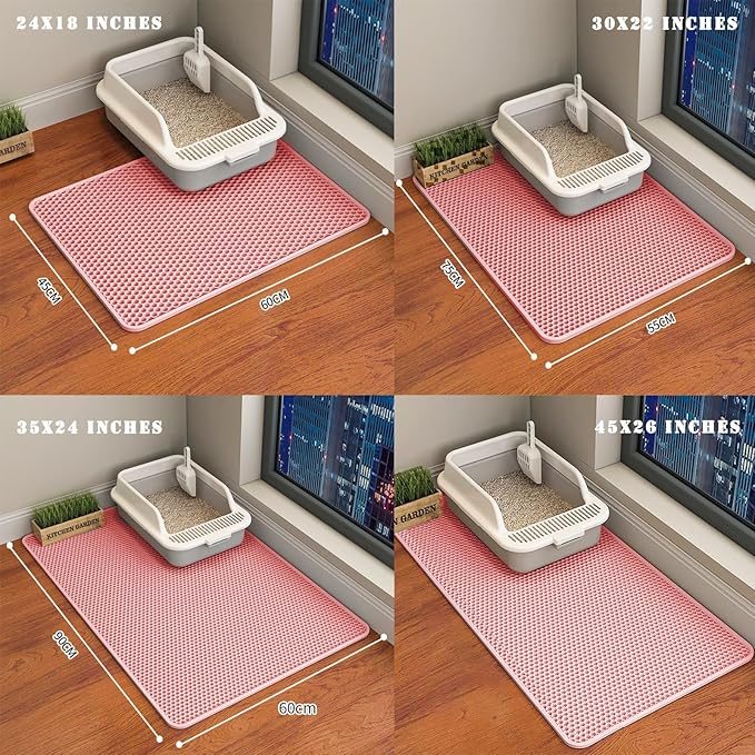 HCY&WLD Cat Litter Mat, Honeycomb Double Layer Cat Litter Trapping Mat, Waterproof Urine Proof Non-Slip, Scatter Control, Less Waste, Easier to Clean (Pink, 30" X 22")