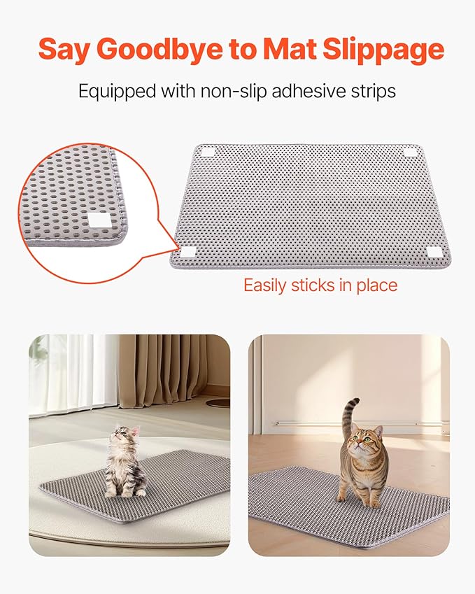 VEVOR Cat Litter Mat, 30 x 24 in, Double-Layer Litter Box Mat, Non-Slip & Urine-Proof Litter-Trapping Mats for Indoor Cats, Honeycomb Design, Soft on Paws, Washable Large Kitty Mats for Floor