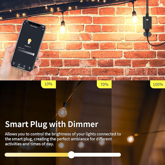 WiFi Dimmer Plug Outdoor Smart Outlet Compatible with Alexa and Google Assistant, IP65 Waterproof for Dimmable String Lights, No Hub Required, Max Power 400W, ETL and FCC listed(MP22WD)