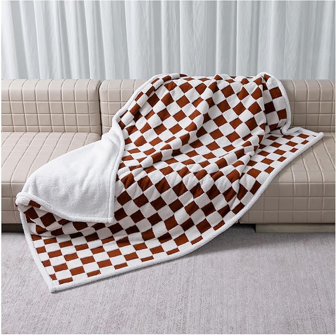 Waterproof Pet Blanket,Dog Bed Covers Couch Sofa Stylish Jacquard Pets Throw Blankets for Puppy Cats Washable Reversible Furniture Protection Covers (Coffee Check,L)