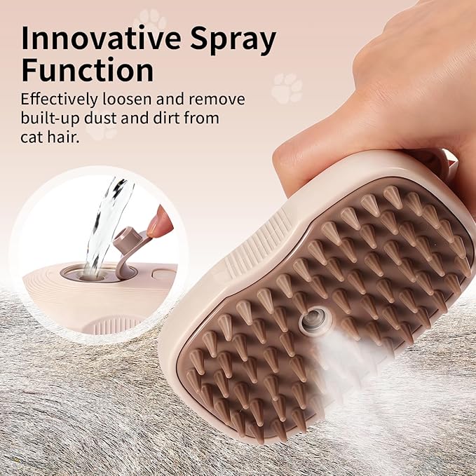 Cat Steam Brush for Shedding - 360° Rotatable Pet Steam Brush for Cats & Dogs, Food-Grade Silicone Cat Hair Brush for Indoor Cats & Long Haired Pets (OFF-White)