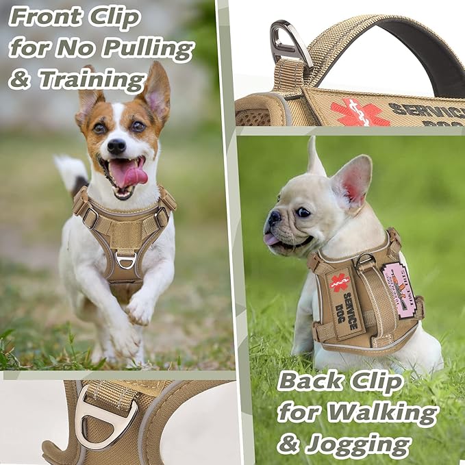 Tactical Dog Harness for Small Puppy, No Pull Military Service Dog Vest with Vertical Handle, Reflective Puppy Vest Harness for Outdoor Training (Khaki, XS)