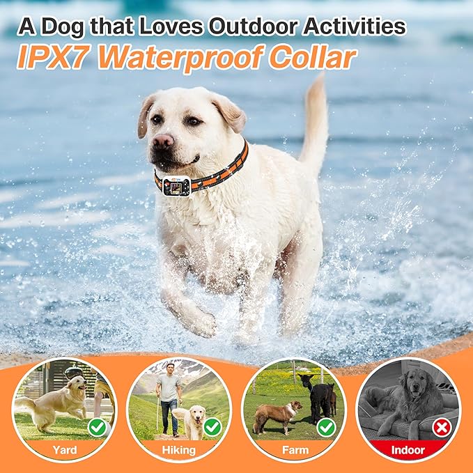 GPS Dog Collar with 3 Correction Mode,Wireless Dog Fence System with Open Outdoor IPX7 Waterproof (Orange White)