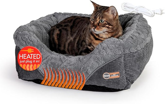 K&H Pet Products Thermo-Pet Lounge Sleeper Indoor Heated Pet Bed for Cats & Dogs, Bolstered Warm Calming Pillow Bed, Waterproof Heated Pad, Machine Washable, Safety Listed - Small 20.5 X 19.5in