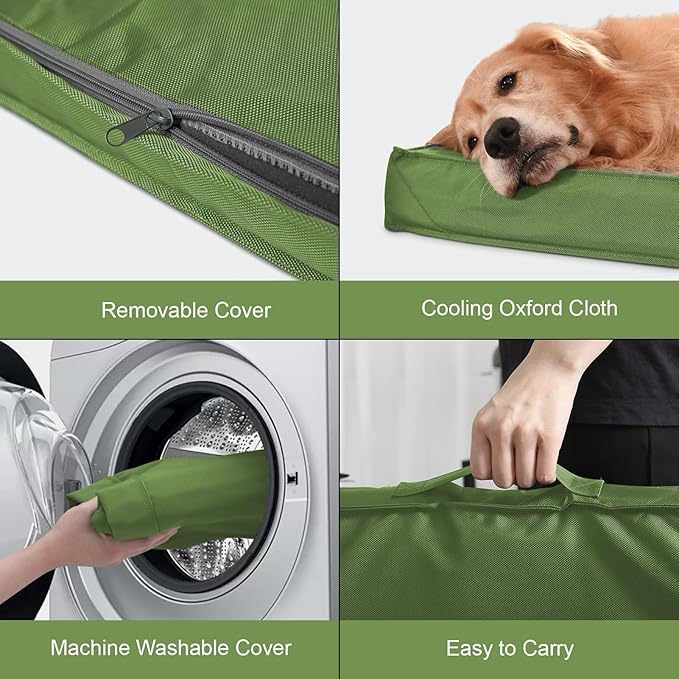 Outdoor Orthopedic Dog Bed, Waterproof Dog Bed for Large Dogs 36x27 Inch, Egg Crate Foam Pet Mat with Washable Removable Oxford Cooling Cover, Light Green