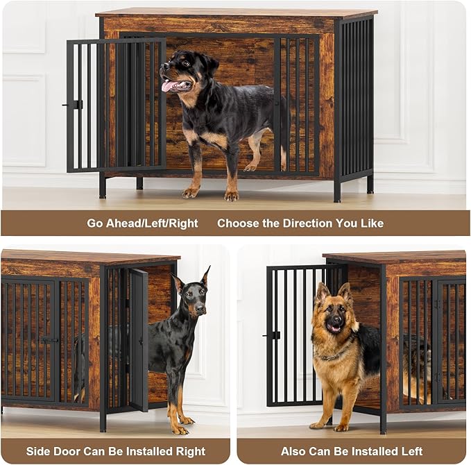 EasyCom Dog Crate Furniture for 1 or 2 Dogs, Heavy Duty Single/Double Dog Crates for Small/Medium/Large Dogs, Dog Kennel Furniture Indoor as TV Stand, Extra Large Size 47.24" L(65-92 Pounds), Brown