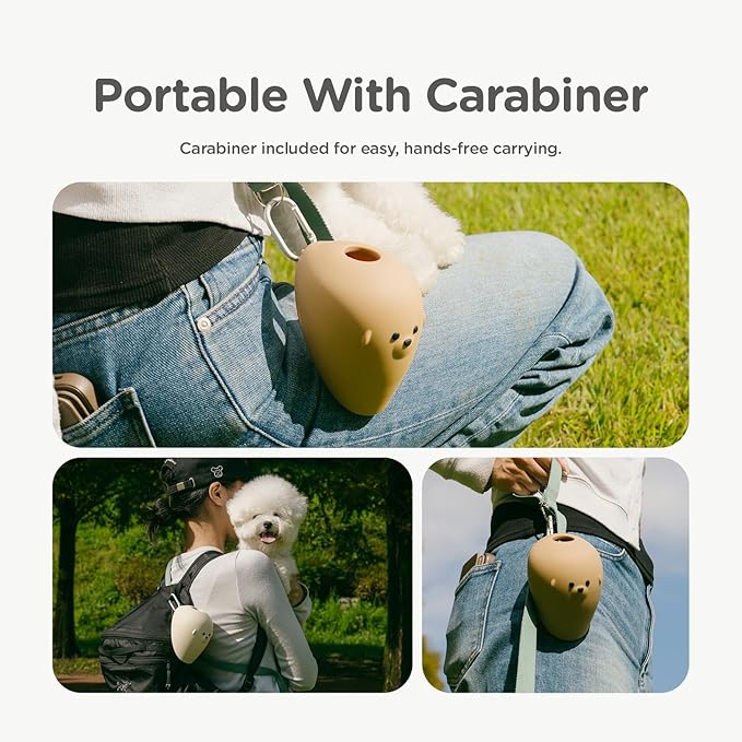 Portable Dog Water Bottle Bowl, for Travel, for Outdoor Activities, BPA Free Silicone Body, Easy to Clean, Dishwasher Safe, Carabiner Included (Ivory)