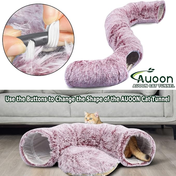 AUOON Cat Tunnel Bed for Indoor Cats - Christmas Tree Cat Tunnel, Circle Peekaboo Cat Cave with Washable Mat for Indoor Cats Kitten Kitty Puppy Rabbit Ferret (Rosiness)