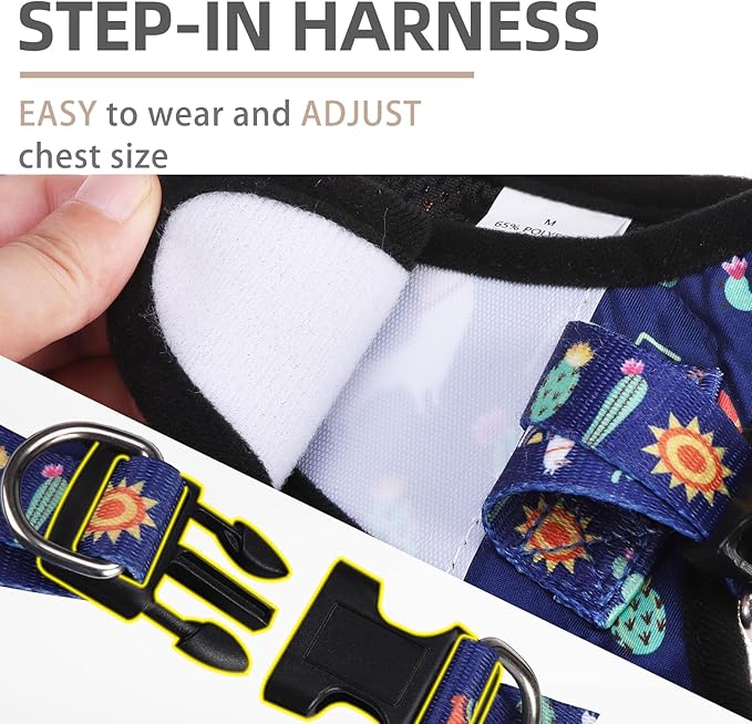 PUPTECK Dog Harness and Leash Set for Small Medium Dogs No Pull Step-in Soft Mesh Puppy Cat Vest Harnesses Reflective at Night, NavyBlue Print, S