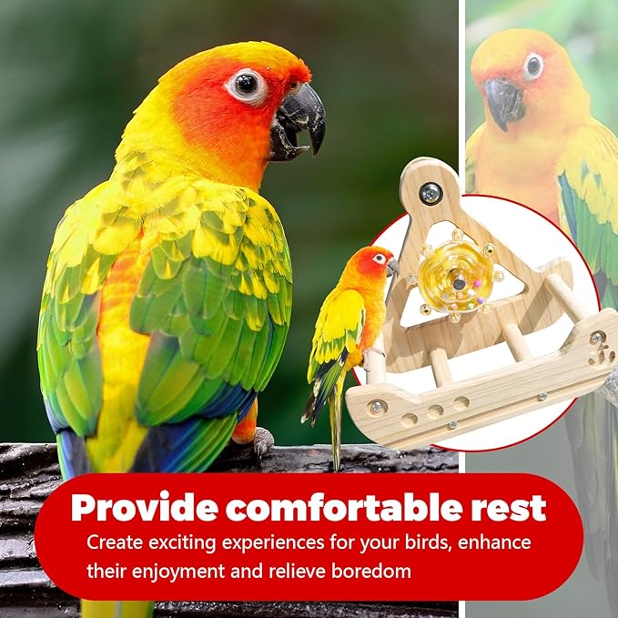 Bird Perch Toy, Interactive Rotating Toy, Wooden Parrot Perches, Bird Cage Accessories, Safe Wooden Construction, for Parakeets, Cockatiels & Small Parrots, PRO