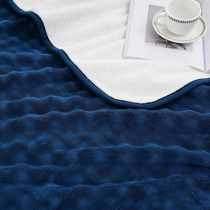 Waterproof Blanket for Bed Couch Sofa Car, Soft Leakproof Dog Blanket with 3D Bubble Pattern, Reversible Water Proof Pet Blankets for Dogs Cats Puppies (50"x60", Navy Blue)