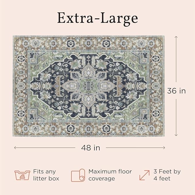 Lovewag Cat Litter Mat 2 Pack - Large 36x48 Machine Washable Easy Clean Non-Slip Waterproof Trapping Mats for Cats - (Sage Forest)