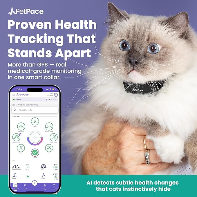 New PetPace V3.0 Cat Health Monitor by PetPace – AI Health Collar with 24/7 Vital Signs Alerts, GPS, Telehealth Consults, AskaVet & Share with Your Vet & SmartWatch Sync – Subscription Required