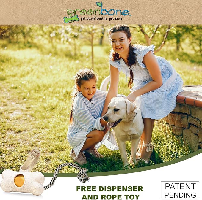 Greenbone BioBase Purple Dog Poop Bag Refills: 28 Rolls - 336 Bags with Dispenser and Rope Toy Handle- Dog Gift Set