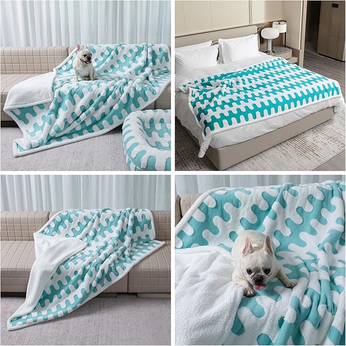 Waterproof Pet Blanket,Dog Bed Covers Small Throw for Puppy Cats Stylish Jacquard Pets Couch Sofa Furniture Protection Washable Reversible Covers (Blue Wave,XS)