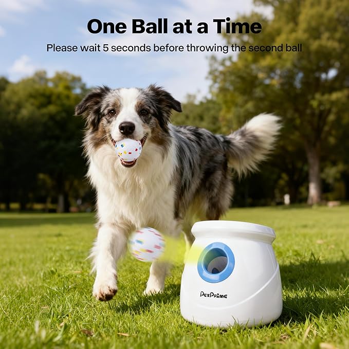 Pet Prime Upgraded Automatic Dog Ball Launcher for Large Dogs,Interactive Rechargeable Dog Ball Thrower Launcher Toy,Adjustable 10-64ft,6PCS 2.5" ETPU Balls & 1 Whistle Included,Outdoor Use