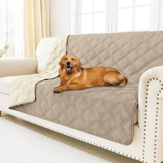 Smiry Waterproof Dog Bed Cover Blanket 52x82, Soft Reversible Pet Blanket, Washable Leakproof Cats Dogs Couch Cover for Sofa, Couch, Furniture, Lattice, Taupe/Beige