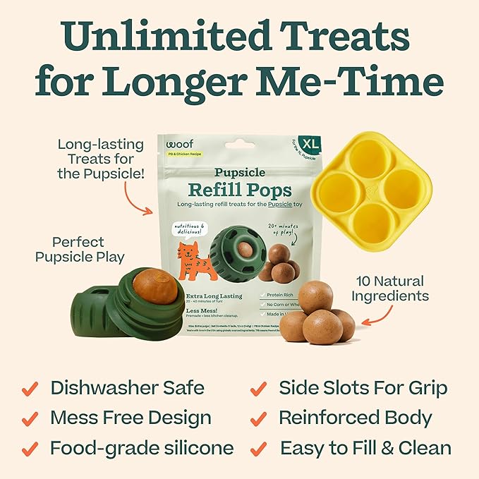 WOOF Starter Pack - Interactive Dog Toys for Boredom - Dog Treat Molds Silicone - Chicken-Flavored Healthy Treats for Dogs - Pupsicle Doggy Enrichment Toy - for XL Pups - 75+ lbs