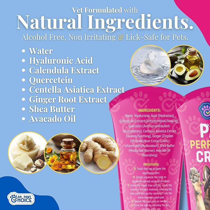 Dr. Paws Dog Paw Protector Balm Perfection Cream - Mess Free, Hydrating, Moisturizing, Non-Greasy, Lick Safe Dog Paw Balm - Premium Animal Foot Moisturizer for Soft, Healthy Paws - 50ml
