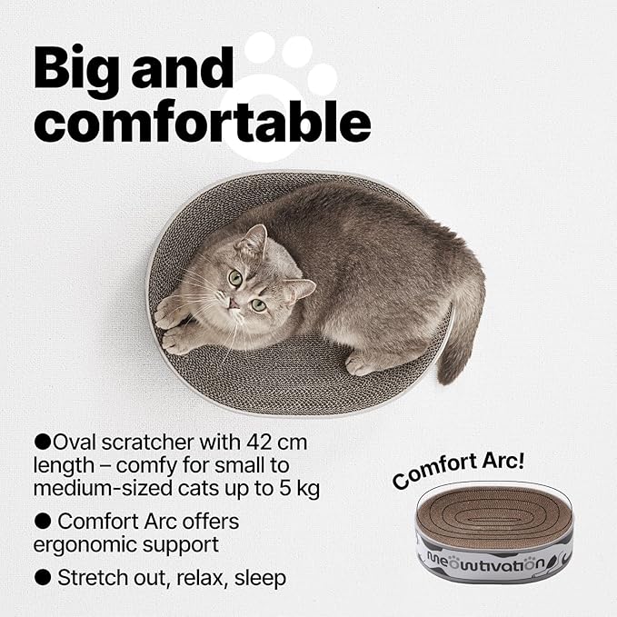 Cat Scratcher Bed – 16.5" x 13" Premium Scratch Lounge Bed Made from Recycled Corrugated Cardboard, Oval Cat Couch with Natural Catnip for Indoor Cats, Scratching Bed for Kitty, Protect Furniture