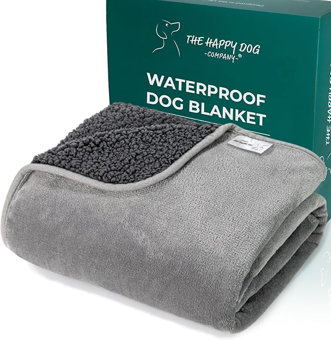 100% Waterproof Dog Blankets for Large Dogs – Soft Fleece, Washable Pet Throw for Couch, Car, Bed & Furniture Protection, Soft Fluffy Reversible Blanket, 40"x47", Gray/Gray