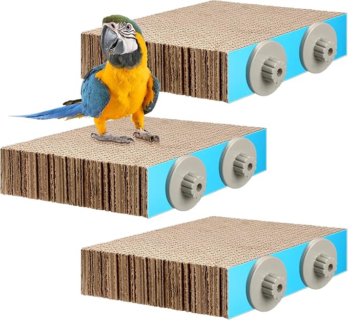 Skyygemm 3 Pcs Bird Chew Toys Parrot Perch Cardboard Platform for Cage Bird Paw Grinding Stand Parrot Cage Playground Exercise Toys for Macaws Small Parakeets Budgies Conure Cockatiel(Medium)