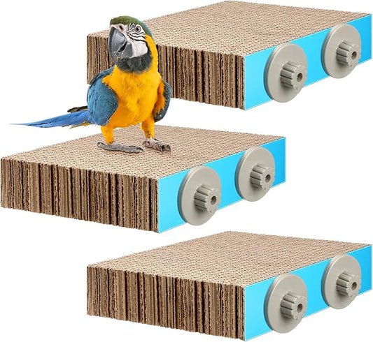 Skyygemm 3 Pcs Bird Chew Toys Parrot Perch Cardboard Platform for Cage Bird Paw Grinding Stand Parrot Cage Playground Exercise Toys for Macaws Small Parakeets Budgies Conure Cockatiel(Medium)