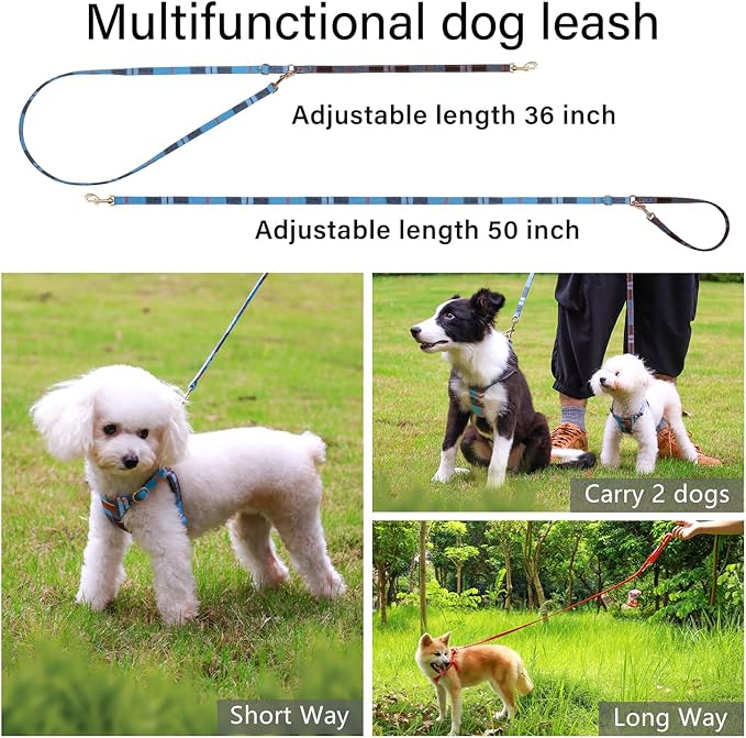 CHEDE No Pull Puppy Harness and Multifunction Dog Leash Set- 8 Colors Soft Adjustable No Choke Escape Proof Cute,Lightweight Pet Vest Harness for Small and Medium Dog (XS, Blue Grid)