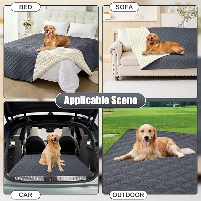 Smiry Waterproof Dog Bed Cover Pet Blanket, Soft Washable Dog Blanket for Furniture Bed Couch Sofa Reversible, Checkered (30"x53", Dark Grey/Beige)