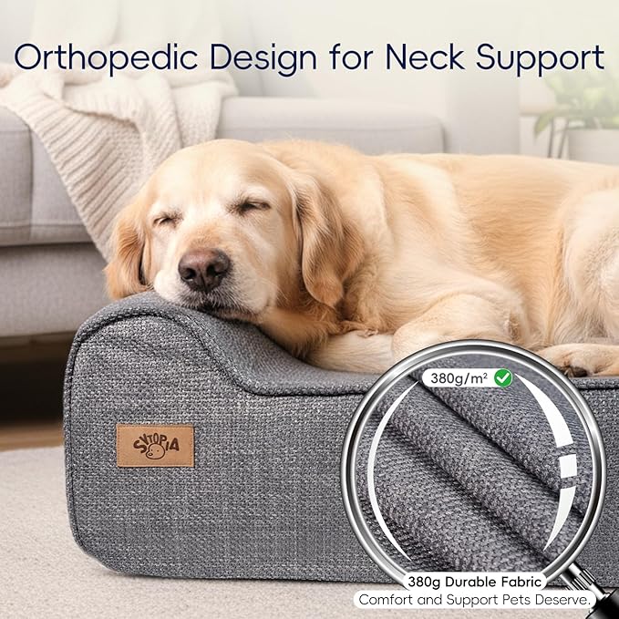 Sytopia 7" Thick Orthopedic Dog Beds for Extra Large Dogs (50" x 34" x 10"), Chew Proof Fabric Cover, 35D Memory Foam Dog Beds with Durable Waterproof Liner & Removable Washable Cover, Grey