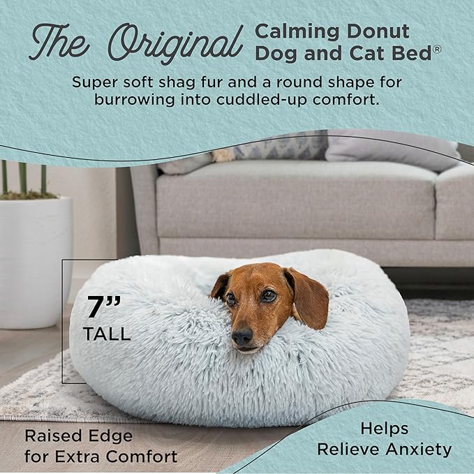Best Friends by Sheri The Original Calming Donut Dog Bed – Washable Plush Pet Bed for Cats & Small Dogs up to 25 lbs, Shag Faux Fur, Frost Gray, Small (23" x 23")