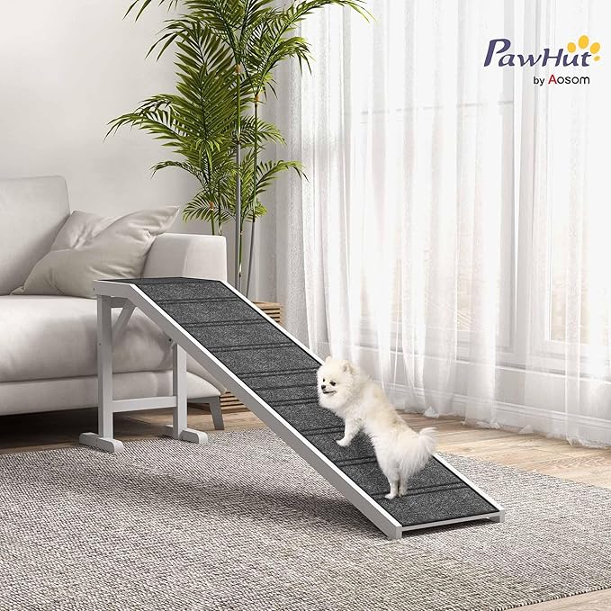 PawHut Dog Ramp for Bed, Pet Ramp for Dogs with Non-Slip Carpet and Top Platform, 74" x 16" x 25", White