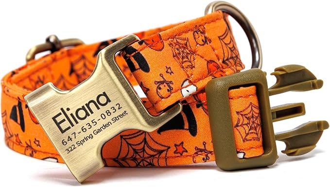 Personalized Dog Collar with Name and Phone Number Engraved,Adjustable Custom Puppy Collar,Organic Cotton Pet Collar for Small Medium Large Boy Girl Dogs