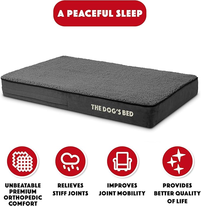 The Dog’s Bed Orthopedic Memory Foam Dog Bed Dark Grey Plush Medium, Pain Relief for Arthritis, Hip & Elbow Dysplasia, Post Surgery, Lameness Supportive, Waterproof Washable Cover, Veterinary Approved