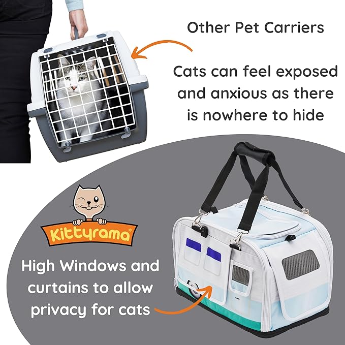 Premium Soft-Sided 2-in-1 Kittyrama Cat Carrier & Home Hideaway – Vet-Recommended Calming Den, Dual-Use Lounge & Travel Carrier with SBS Zippers, Airline-Approved Under-Seat Fit