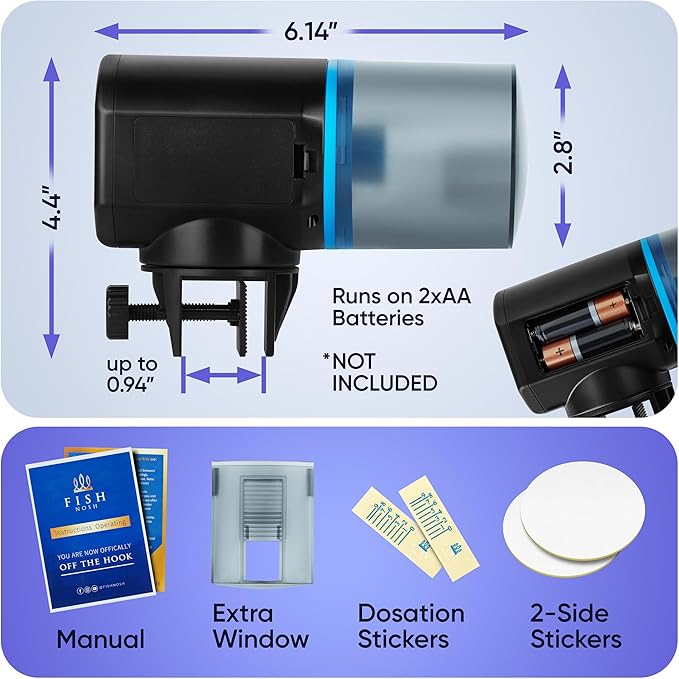 FISHNOSH Automatic Fish Feeder for Aquarium - New Generation 2025, Auto Food Dispenser with Timer for Small Tank, Big Aquariums & Pond, Model-ML