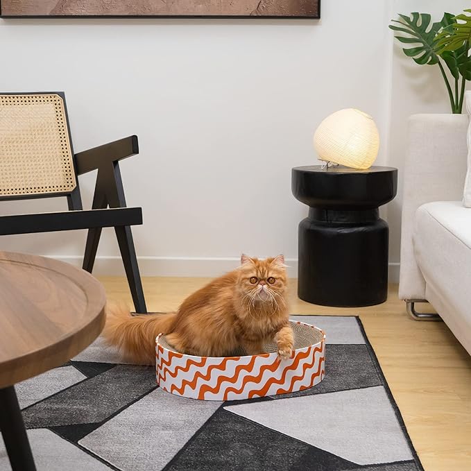 Cat Scratcher Cardboard,2 in 1 Oval Cat Scratch Pad Bowl for Indoor Kitty Grinding Claw,Round Kittens Scratching Board Corrugated Lounge Pet Beds&Furniture Protector for Couch&Carpets&Sofas
